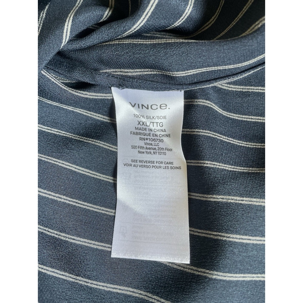 Vince. 100% Silk Satin Blouse Navy Blue Striped XXL - Picture 5 of 6